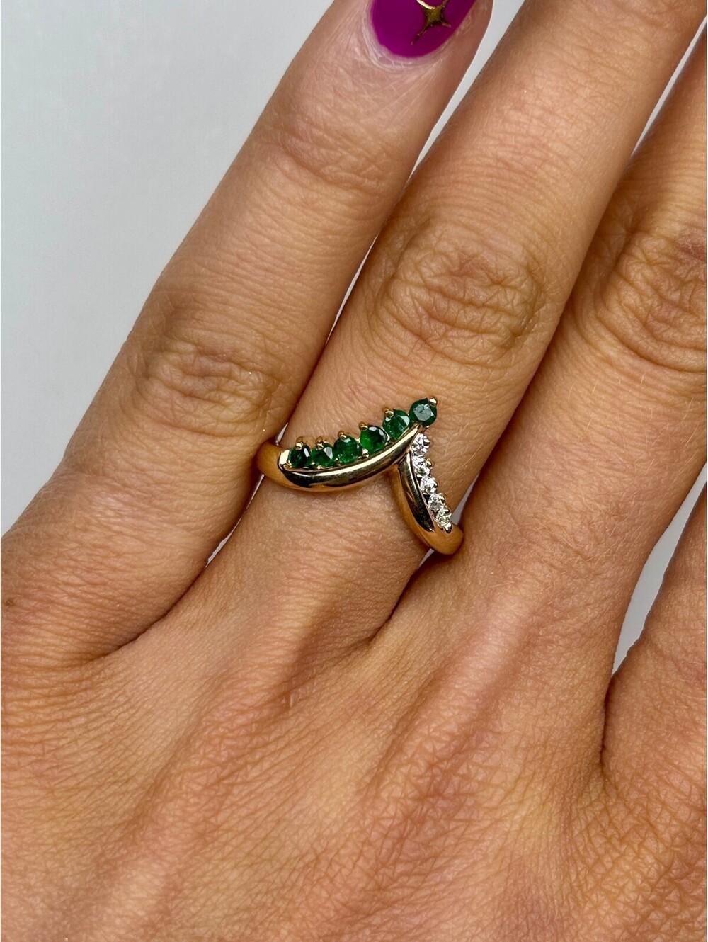 14k Yellow Gold Emerald and Diamond Ring